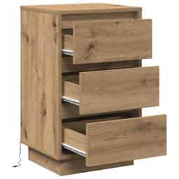 Berkfield Home Stunning Bedside Cabinet with LED Artisan Oak 39x34.5x65 cm Engin in Brown - thumbnail 5