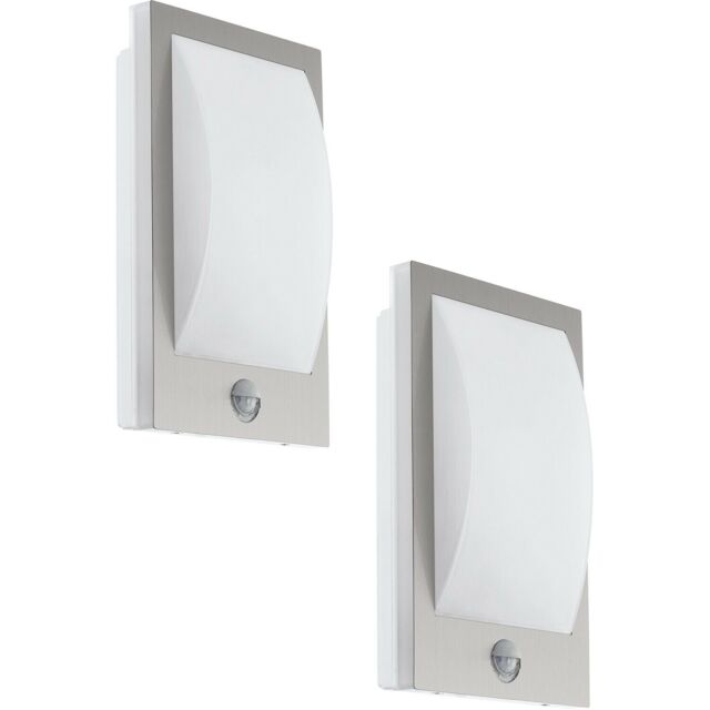 Loops 2 PACK IP44 Outdoor Wall Light & PIR Sensor Stainless Steel & White 12W E27 - image 1