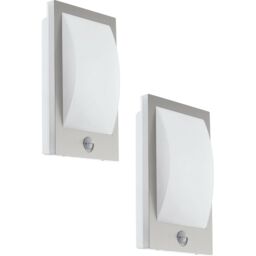 Loops 2 PACK IP44 Outdoor Wall Light & PIR Sensor Stainless Steel & White 12W E27