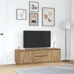 Berkfield Home TV Cabinet with LED Lights Artisan Oak 160.5x41x50 cm in Brown - thumbnail 4