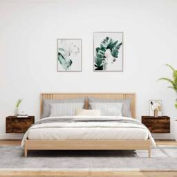 Berkfield Home Wall-mounted Bedside Cabinets with LED Lights 2 pcs Smoked Oak in Brown - thumbnail 3