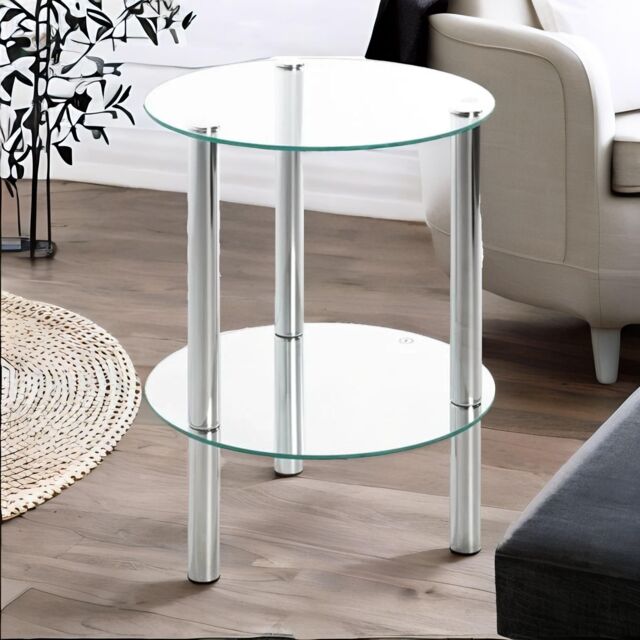 FURNOS 2-Tier Round Chrome Side Table With Glass Top in Silver - image 1
