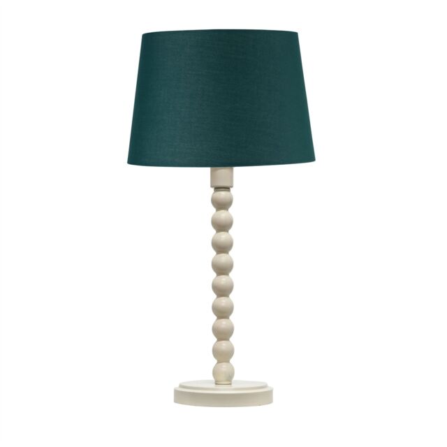 First Choice Lighting Bobbin - Ivory Lamp with Dark Green Cotton Shade in White - image 1