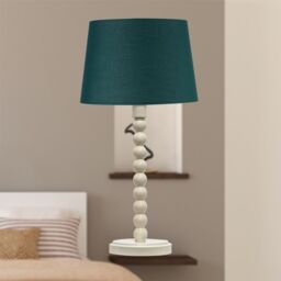 First Choice Lighting Bobbin - Ivory Lamp with Dark Green Cotton Shade in White - thumbnail 6