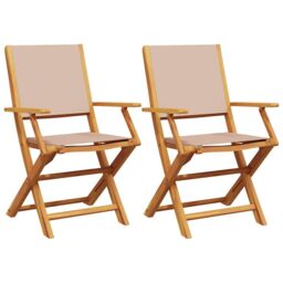 Berkfield Home Garden Chairs 2 pcs Taupe Solid Wood Acacia & Fabric - thumbnail 2