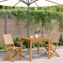 Berkfield Home Garden Chairs 2 pcs Taupe Solid Wood Acacia & Fabric - thumbnail 3