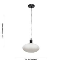 First Choice Lighting Baton - White Ribbed Oval Glass Black Retro Pendant Fitting - thumbnail 5
