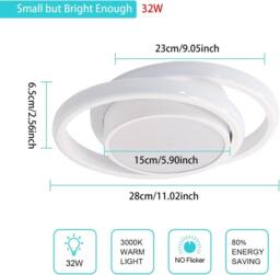 Goeco LED Ceiling Light, 32 W, Modern, White, Round, 3000 K, for Bedrooms in White - thumbnail 5