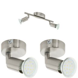 Loops Twin Ceiling Spot Light & 2x Matching Wall Lights Satin Nickel Adjustable Head in Metallics - thumbnail 1