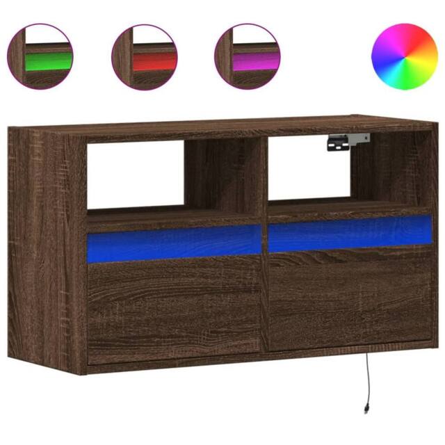 Berkfield Home TV Wall Cabinet with LED Lights Brown Oak 80x31x45 cm - Size: 80 x 31 x 45 cm - image 1