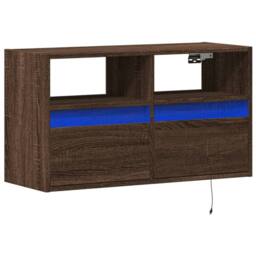 Berkfield Home TV Wall Cabinet with LED Lights Brown Oak 80x31x45 cm - Size: 80 x 31 x 45 cm - thumbnail 3