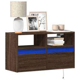 Berkfield Home TV Wall Cabinet with LED Lights Brown Oak 80x31x45 cm - Size: 80 x 31 x 45 cm - thumbnail 2