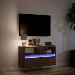 Berkfield Home TV Wall Cabinet with LED Lights Brown Oak 80x31x45 cm - Size: 80 x 31 x 45 cm - thumbnail 5