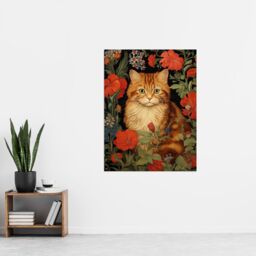 Artery8 Stylish Ginger Striped Kitten Cat Red Amidst The Flowers Floral Design Illustration Extra Large XL Unframed Wall Art Poster Print - thumbnail 4