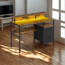Pirlo Plush Industrial 120CM Computer Desk With USB Outlets & LED Lights in Brown - thumbnail 2