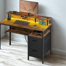 Pirlo Plush Industrial 120CM Computer Desk With USB Outlets & LED Lights in Brown - thumbnail 4