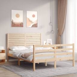 Berkfield Home Beautiful Bed Frame with Headboard 120x200 cm Solid Wood in Light Tan - Size: Small Double - thumbnail 2