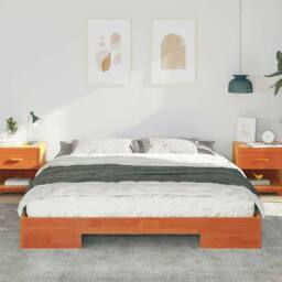 Berkfield Home Floor Bed Frame with Storage Brown 200 x 200 cm Solid pine wood in Light Brown - thumbnail 4