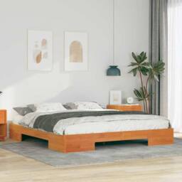 Berkfield Home Floor Bed Frame with Storage Brown 200 x 200 cm Solid pine wood in Light Brown - thumbnail 2