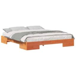 Berkfield Home Floor Bed Frame with Storage Brown 200 x 200 cm Solid pine wood in Light Brown - thumbnail 3