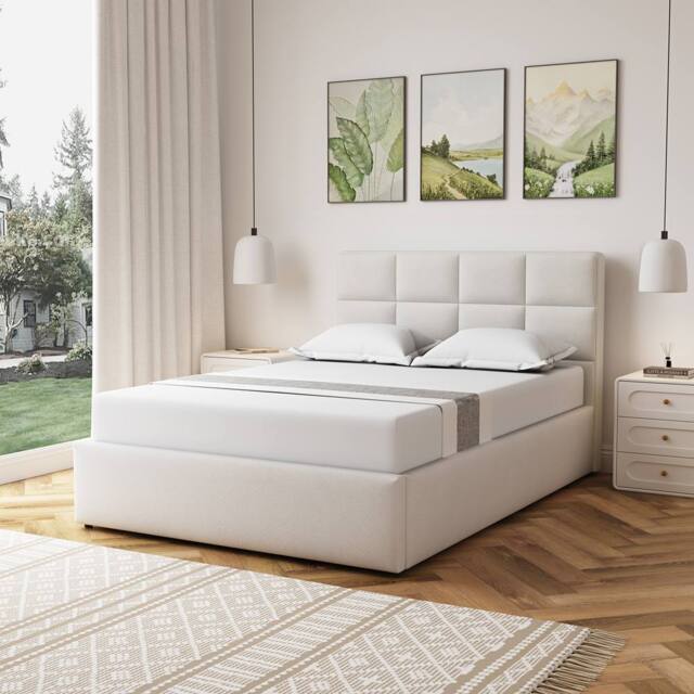 Artemis Home Richwood Fabric 135cm Double Ottoman Bed Frame with Storage - Beige - image 1