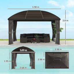 OUTSUNNY 3 x 4m Hardtop Gazebo Aluminium Garden Pavilion in Dark Grey - thumbnail 3