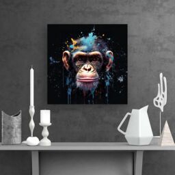 "Warren Reed - Designer Monkey Face Splashart with Blue Canvas - Size: W30"" x H30""" - thumbnail 2