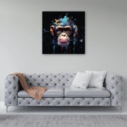 "Warren Reed - Designer Monkey Face Splashart with Blue Canvas - Size: W30"" x H30""" - thumbnail 4