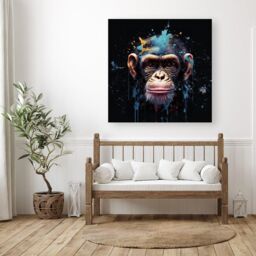 "Warren Reed - Designer Monkey Face Splashart with Blue Canvas - Size: W30"" x H30""" - thumbnail 3