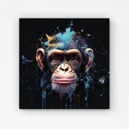 "Warren Reed - Designer Monkey Face Splashart with Blue Canvas - Size: W30"" x H30""" - thumbnail 1