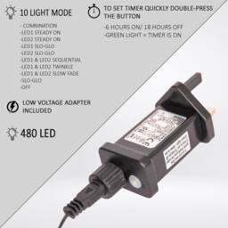 Shatchi 480 Christmas Tree Cluster Warm & Cool White Lights Multifunction 8 Light Modes in Yellow - thumbnail 4