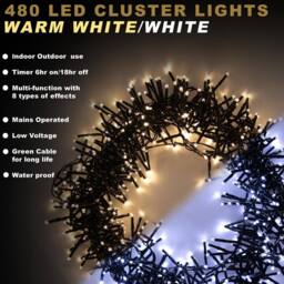 Shatchi 480 Christmas Tree Cluster Warm & Cool White Lights Multifunction 8 Light Modes in Yellow - thumbnail 3