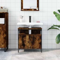 Berkfield Home Bathroom Sink Cabinet Smoked Oak 60x30x60 cm Engineered Wood in Brown - Size: 60 x 30 x 60 cm - thumbnail 3