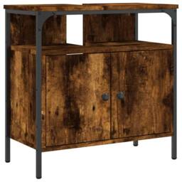 Berkfield Home Bathroom Sink Cabinet Smoked Oak 60x30x60 cm Engineered Wood in Brown - Size: 60 x 30 x 60 cm