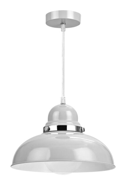 Orsina Blue Bowl Shaped Pendant Light, Nordic Style Ceiling Light with Chrome Detail, Smooth Metal Shade in Grey - image 1