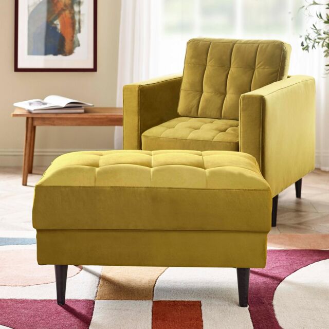 FurnitureboxUK Jade Velvet Chesterfield Footstool in Mustard