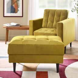 FurnitureboxUK Jade Velvet Chesterfield Footstool in Mustard - thumbnail 1