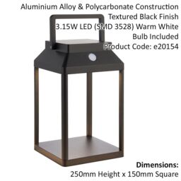 Loops 250mm Solar Powered Outdoor Table Lamp - Warm White LED - Textured Black - thumbnail 2