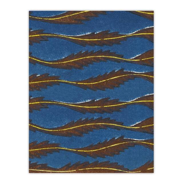"Artery8 Vintage Pattern Feathers on Blue Japanese Wall Art Print Korin - Size: W12"" x H16""" - image 1