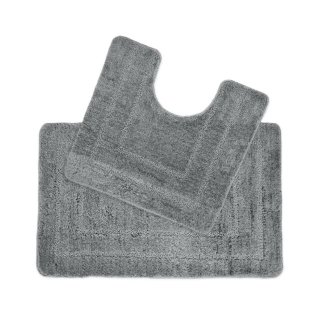 Allure Bath Fashions Two Piece Non-Slip Bath Mat & Pedestal Mat Set in Mid Grey - image 1
