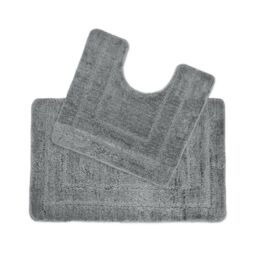 Allure Bath Fashions Two Piece Non-Slip Bath Mat & Pedestal Mat Set in Mid Grey - thumbnail 1