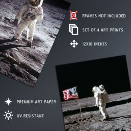 Artery8 Wall Art Print Pack of 4 NASA Space Apollo 11 Mission Emblem Moon Landing 50th Anniversary Astronaut Neil Armstrong Buzz Aldrin Living Room s - thumbnail 4