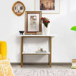 SPETLEK 2-tier Console Table White Faux Marble Sofa Table Contemporary - Size: 0.6m2