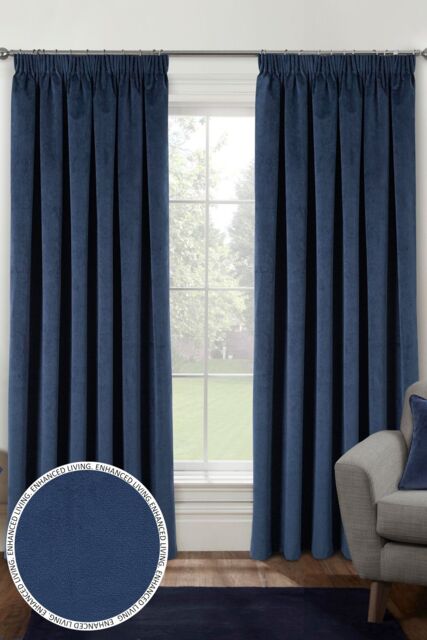 Enhanced Living Velvet, Supersoft, 100% Blackout, Thermal Pair of Curtains with Tape Top in Blue - Size: 168 cm width x 183 cm drop - image 1