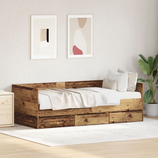 Berkfield Home Rustic Daybed Old wood Engineered wood 90 x 200 cm Durable in Brown - image 1