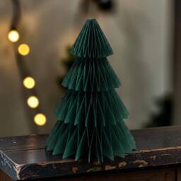 Four Candle Set of 3 Dark Green Paper Christmas Trees 20cm - thumbnail 2