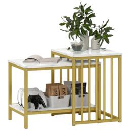 Wyld Haus Rolana Nesting Tables Set of 2 Marble Effect Tops Gold Tone Metal in White - thumbnail 2