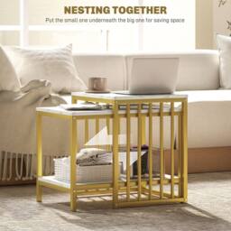 Wyld Haus Rolana Nesting Tables Set of 2 Marble Effect Tops Gold Tone Metal in White - thumbnail 4