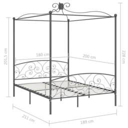 Berkfield Home Elegant Canopy Bed Frame Grey Metal 180x200 cm Super King - thumbnail 6