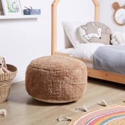 Wyld and Coco Shaggy Cotton Pouffe 50 x 35 cm Brown